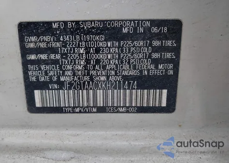 2019 Subaru Crosstrek 2.0I from USA, damaged, VIN JF2GTAACXKH211474